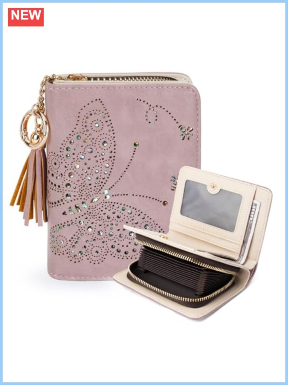 RFID Blocking Small Bifold Wallet Vegan Leather Zipper Coin Pocket